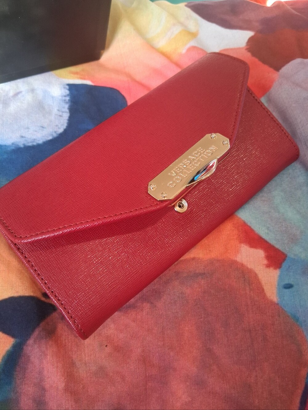 Versace Collection Red Envelope Clutch with Gold Plaque - Picture 12 of 13